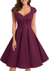 Naoki – Vintage Rockabilly Midi Kleid mit V-Ausschnitt & 3/4 Ärmeln für Cocktail, Hochzeit & Abend
